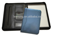 Black Leather Zipper Seminar Padfolio With Calculator