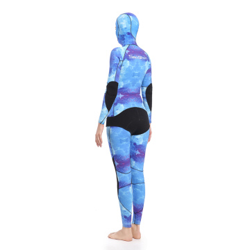 Seaskin Blue Camo Spearfishing Wetsuits untuk Wanita