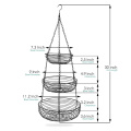 Cesta de frutas de arame de metal de aço inoxidável suspensa em 3 camadas