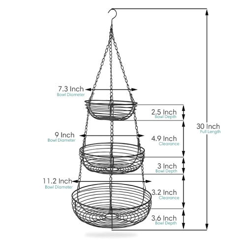 3-Tier Hanging Stainless Steel Metal Wire Fruit Basket