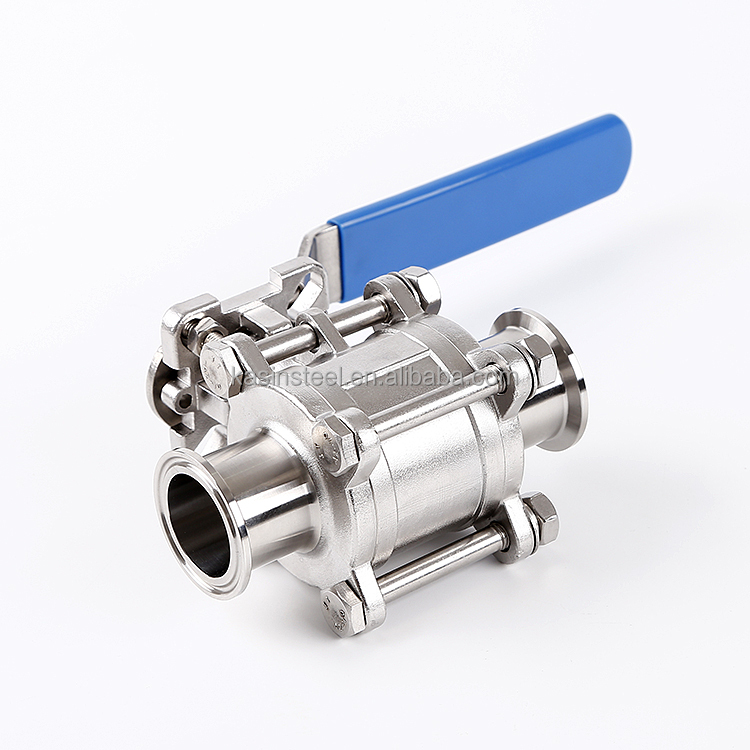 AISI304 Sanitary Manual Hydraulic Clamped 3pcs Full Coated Cavity Encapsulated Ball Valve