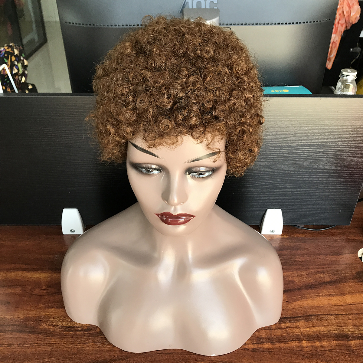 Afro puff wig machine made , popular machine made wigs wholesale accept custom color