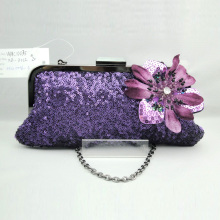 Sequined Gun Metal Frame Flower Bag (WNC10035)