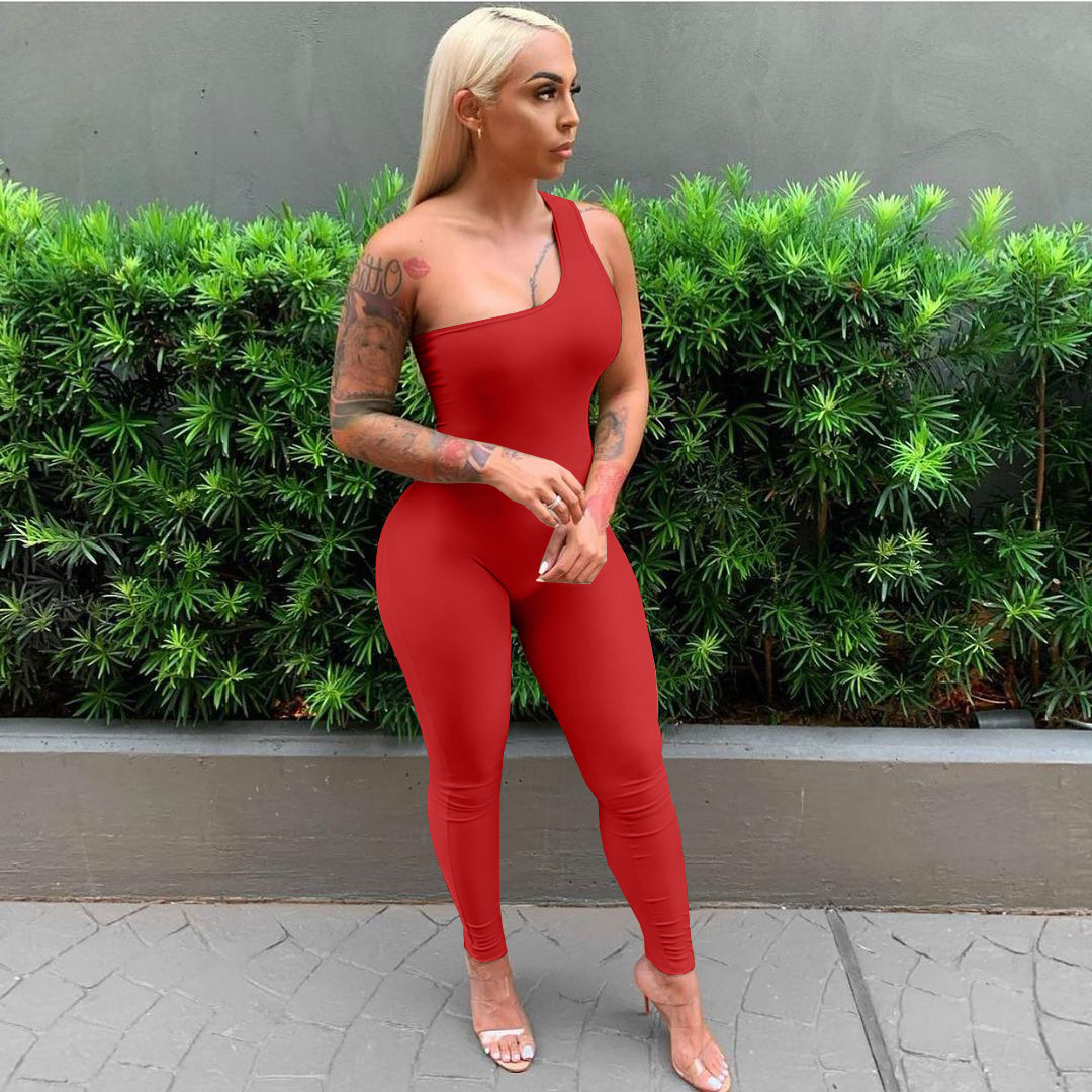 5 Color Ready To Ship Casual Women's Rompers One Shoulder Slim Fit Jumpsuit