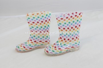 Colourful five-pointed star printing pvc transparent rain boots