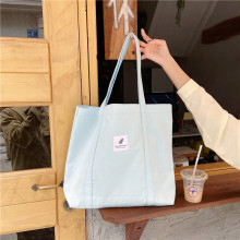 Extra Heavy Large Carry Zipper Button Light Blue Ladies Canvas Cotton Tote Bag For Shopping