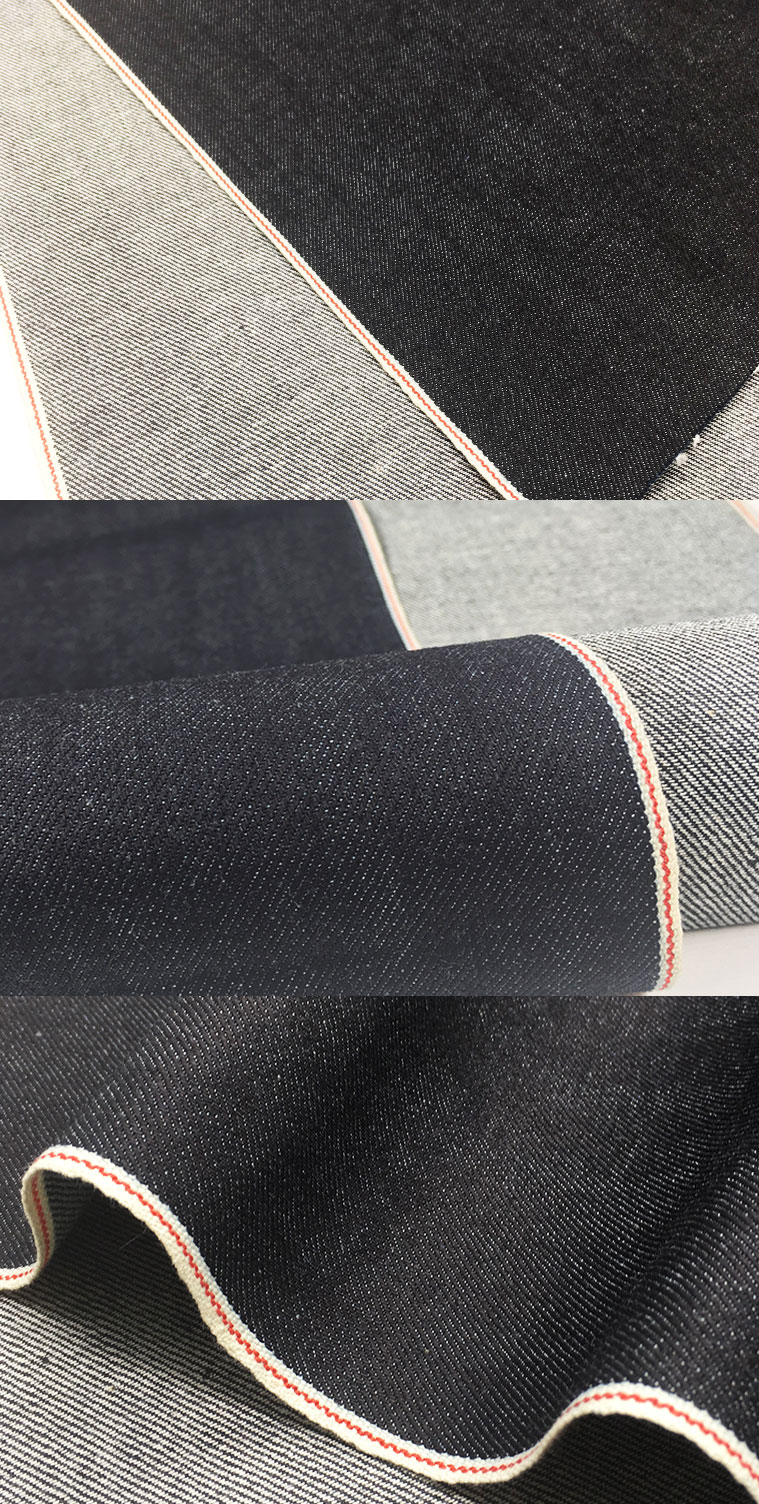 svart färg vintage selvedge denim tyg japanska 98% bomull 2% spandex för män jeans