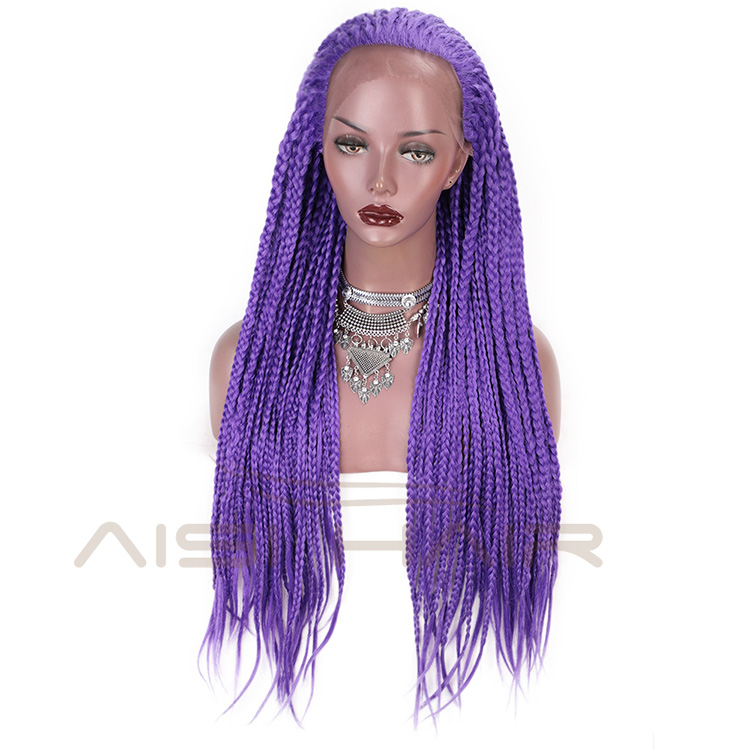 Aisi Hair Braids Box Lace Front Wigs Purple Gluless Synthetic Long Braids Lace Front Wigs for Black Women