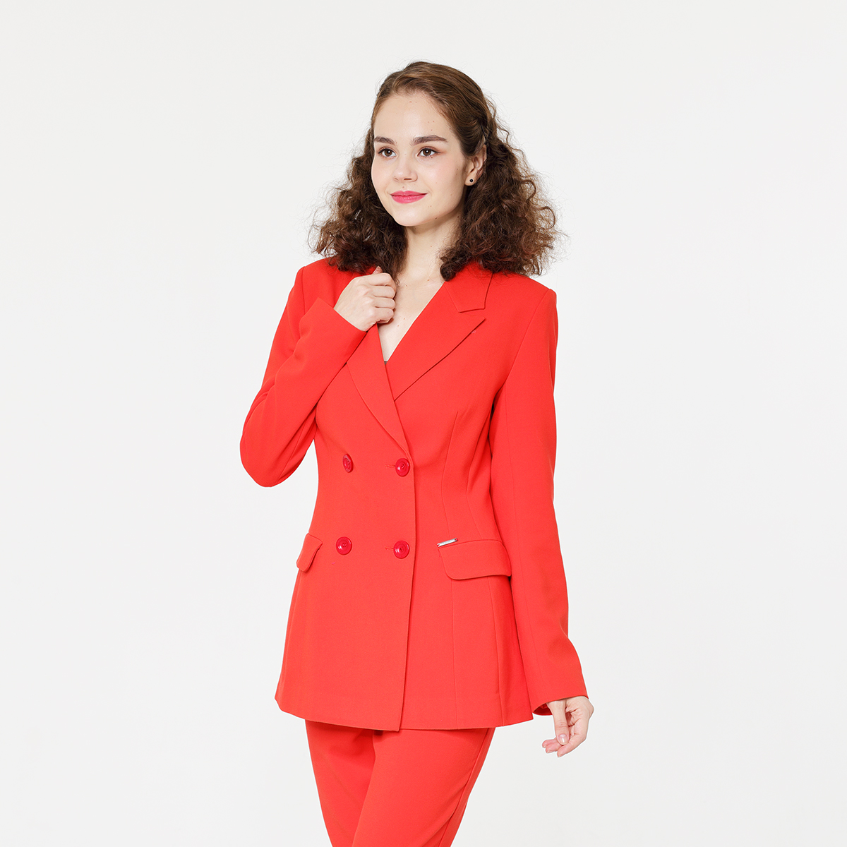 Fashion Red Double Breasted Women Office Blazer