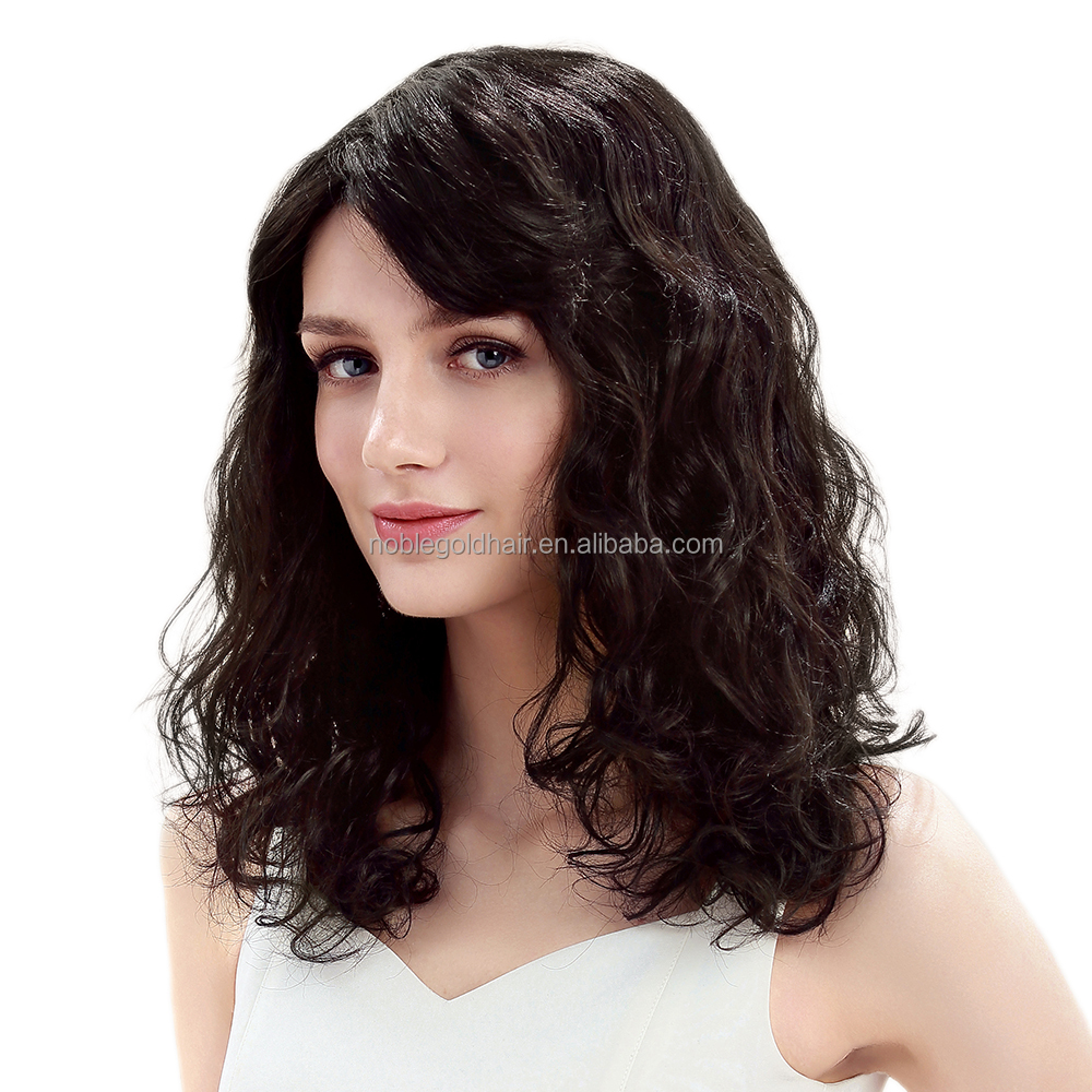 Wholesale Long Women water Weave  lace part wig High Quality Color high temperature fiber Synthetic Hair Wig With Bangs