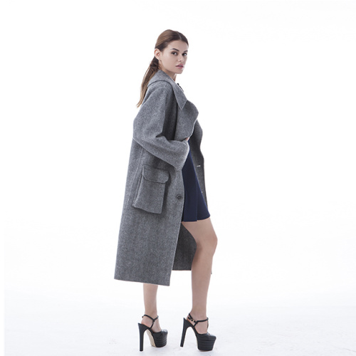 Trend haze grey big pocket cashmere coat