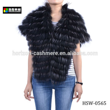 Fashion Women Knitted Black Fur Poncho, Ladies Black Handmade Knitted Fur Poncho