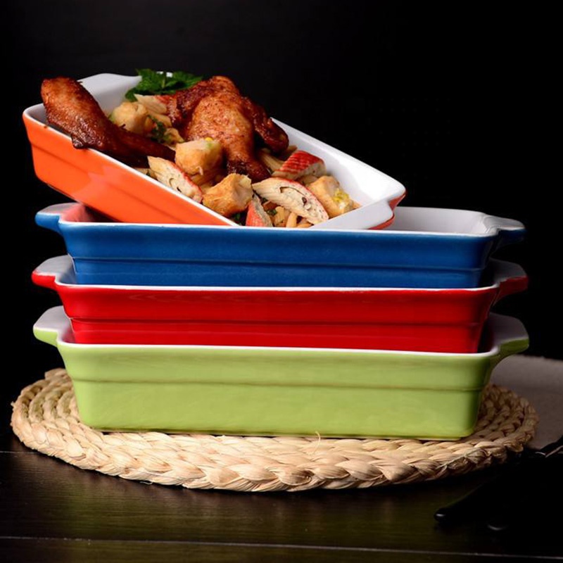 Customized Rectangle Kitchen Ware Baking Tray Ceramic Bake Pan Bakeware Sets