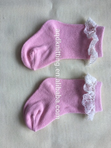 pink baby girl socks with ruffle lace baby lace socks AQD-BB-63