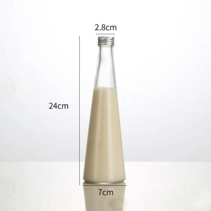 Beverage Juice Cone Shape Glass Bottle of 300ml, 250ml, 200ml