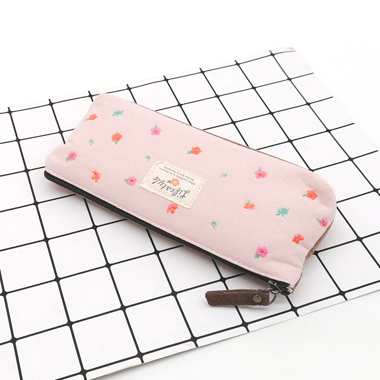 Small flower style embroidery cotton pencil case