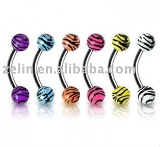 Curved body barbell eyebrow ring with tiger print balls eyebrow jewelry