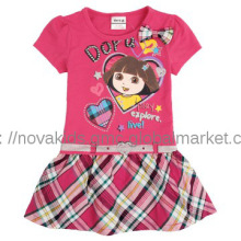 kids clothing  cute girl dora printing summer dress with bow