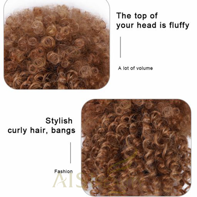 Aisi Beauty Popular New Design Wholesale Afro Fluffy Puff Brown Hairpiece Extension With Bangs Curly Afro Kinky Afro Hair Bun