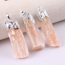 Citrine Tumbled Silver Orangle Selenite Crystal Gypsum Pillar Pendant for DIY Making Jewelry