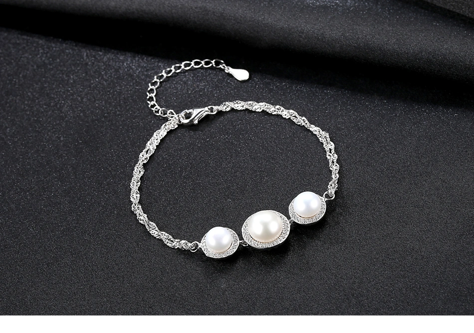 Elegant S925 Silver Jewelry Freshwater Pearl Silver Strand Bracelet