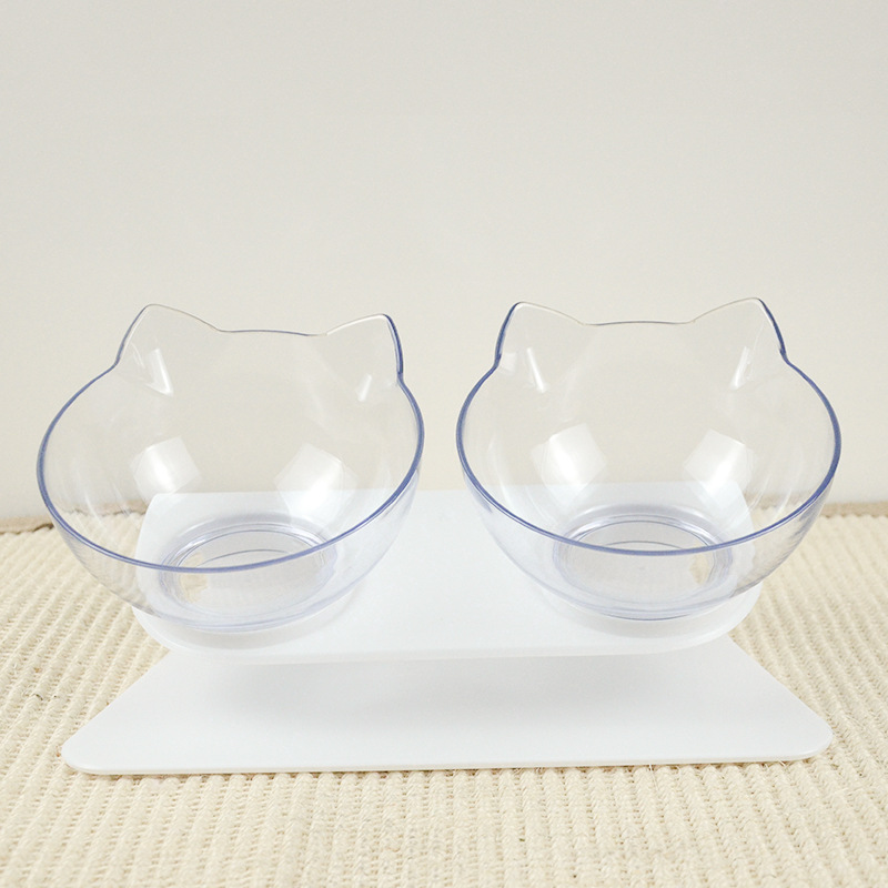 Cat Double Bowl Pet Feeder Non-slip Cat Transparent Bowls Pet Food Bowls For Cats And Small Dogs Pet Supplies