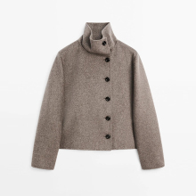 Women's minimalist commuting short style wool high neck short coat