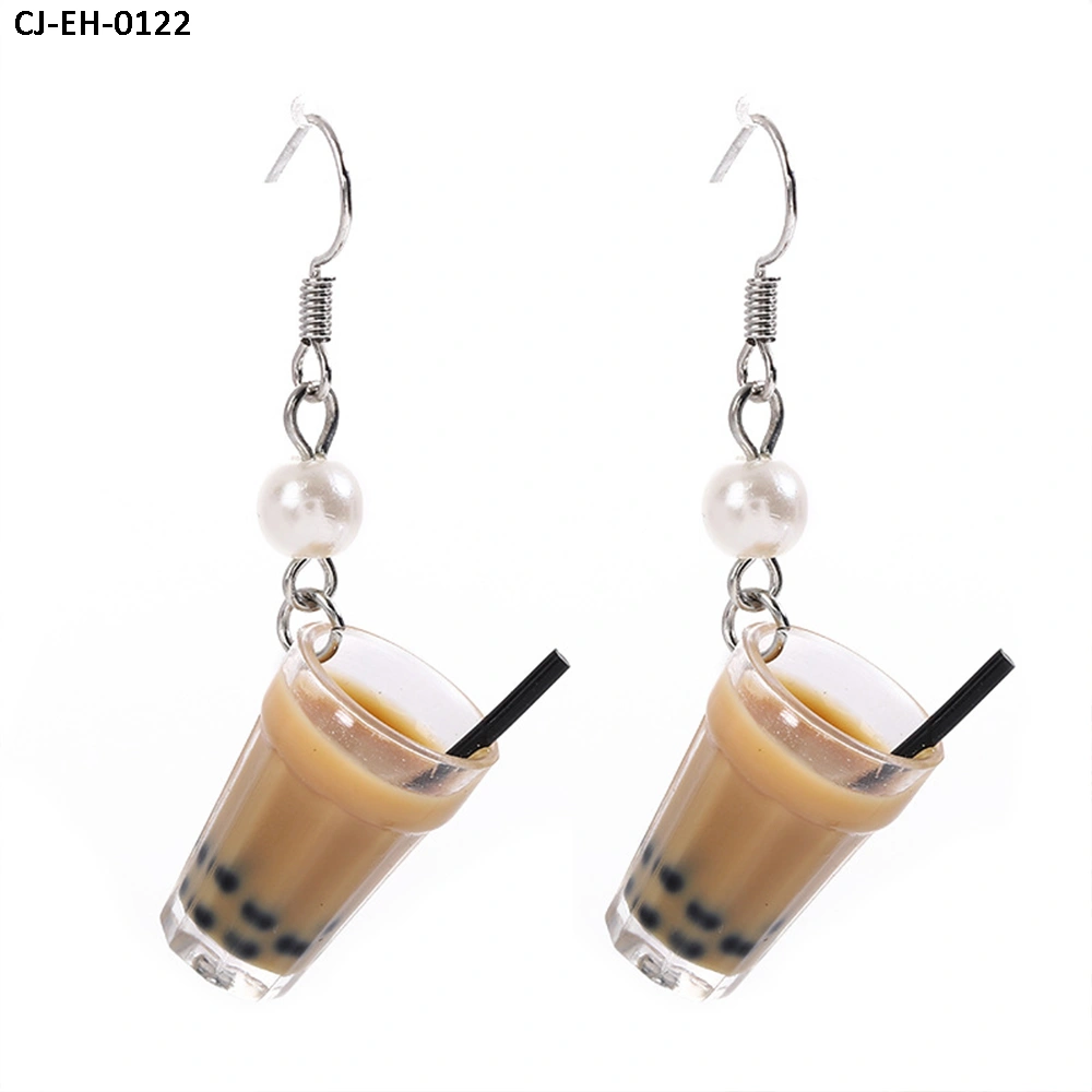 Wholesale Hand - Made Pearl Milk Tea Cup Bottle Girl Earrings Pendant