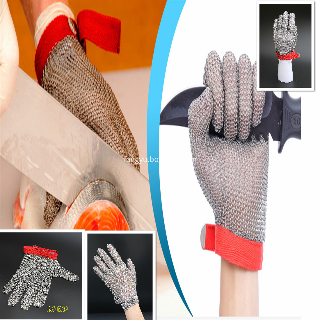 Dubetter Stainless steel mesh safety gloves with hook strap
