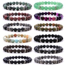Gemstone 8mm Round Beads with Rhinstone Ring Bracelet Natural Stone Bead Stretch Bracelet Crystal Beads Elastic Bangle 19cm