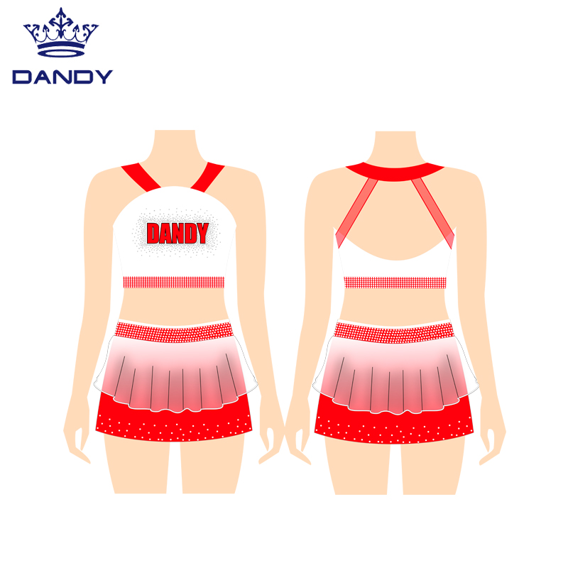 Pakaian seragam Rhinestones Cheerleading dengan skirt tulle