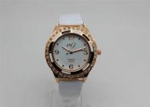 Leather strap round ladies diamond watches gold color epoxy
