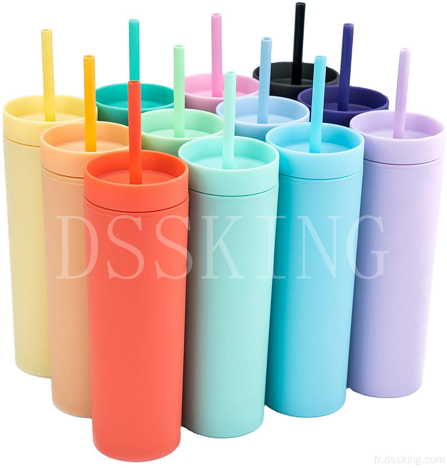 Tasses en plastique réutilisables de 16 oz de gobelet en plastique acrylique à double mur avec couvercles et pailles