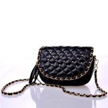 Black Quilted Chain Strap Shoulder Bag With Studs , Banquet Ladies Shoulder Bags
