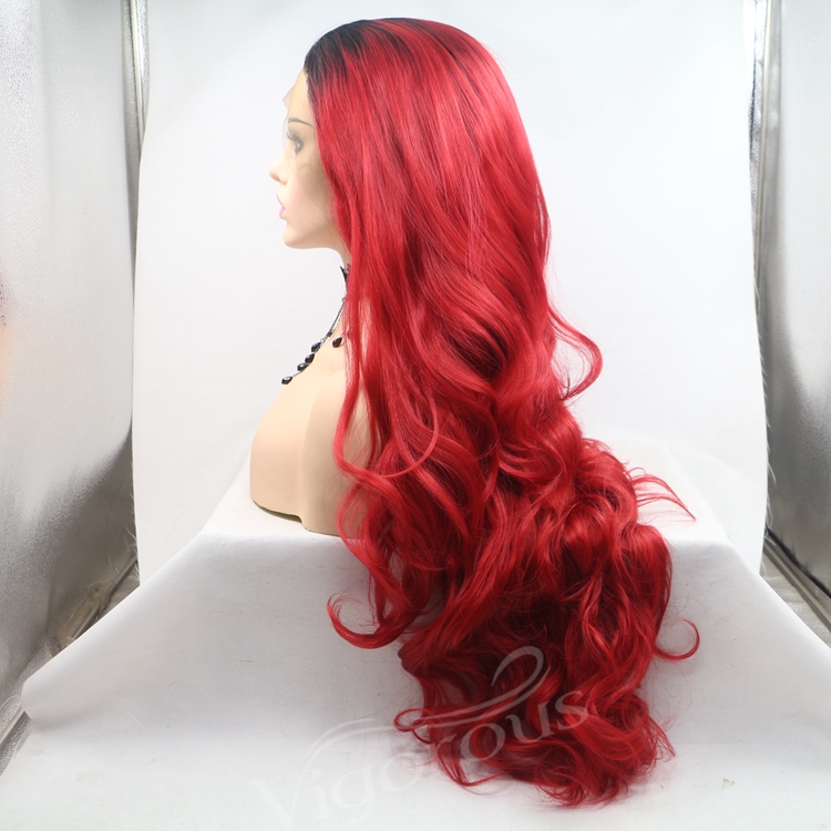 Vigorous bug ombre long straight premium high quality wholesale black women synthetic hair wigs with lace front