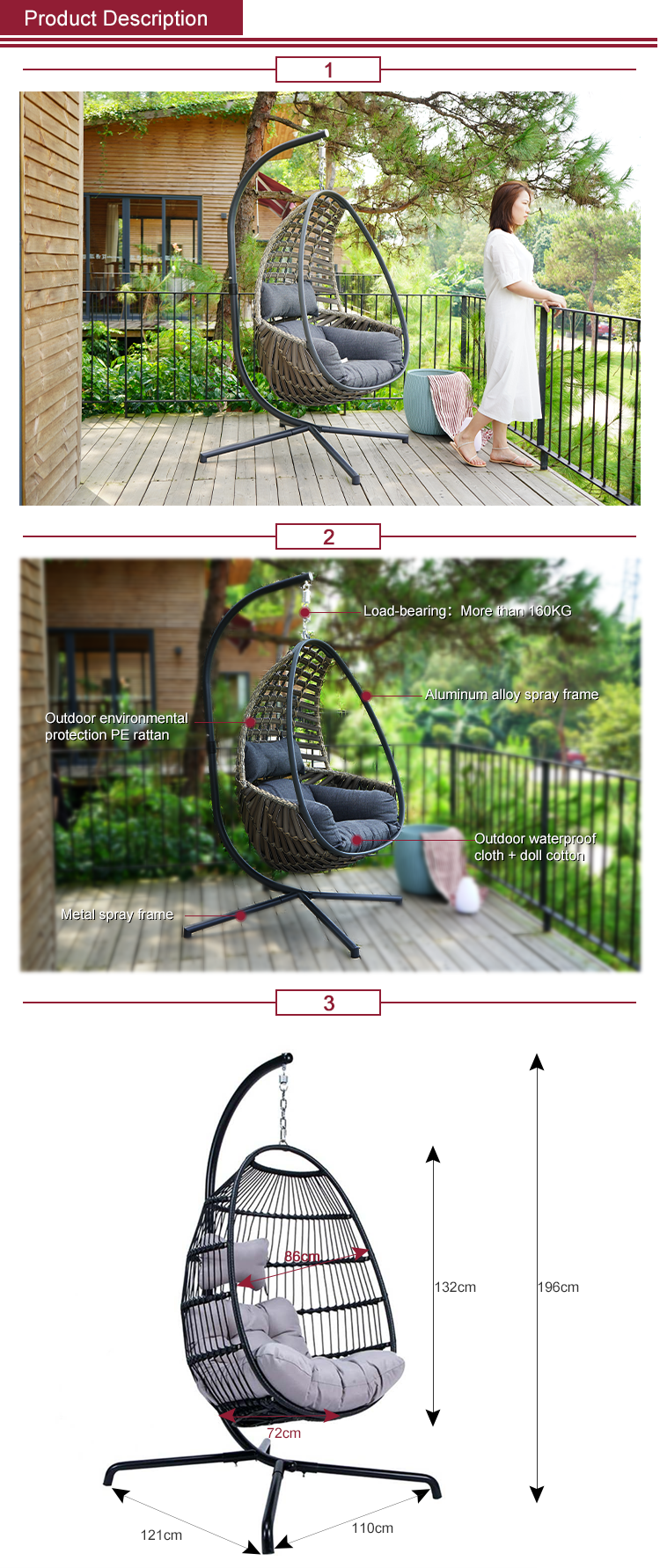 Indoor Outdoor Garden Balcony Hanging Swing Chair Patio Rattan Wicker Egg Swing Chair