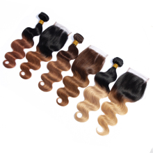 100 percent brazilian human hair,funmi ombre hair bundle with closure from guangzhou hair