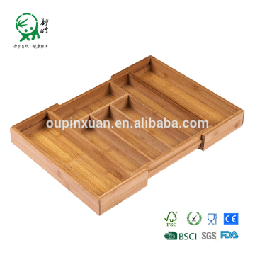 Wholesale expanded bamboo cutlery tray drawer organizer