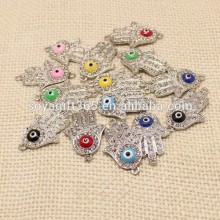Silver Fatima Hand Oil Drip Evil Eye Beads Pendant Rhinestone Crystal Turkish Lucky Eye Pendant