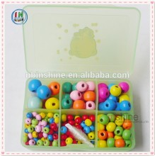 Colored Wooden Beads Set With String , Round Beads For DIY Necklace,Bracelet etc., wood craft