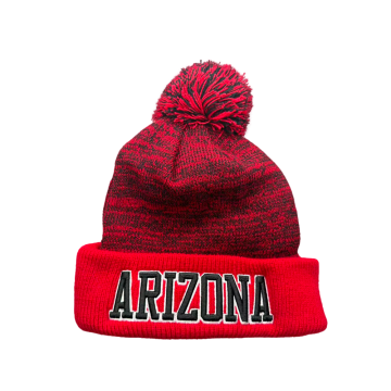 Arizona Red Black Marled Pom Pom Knit Beanie