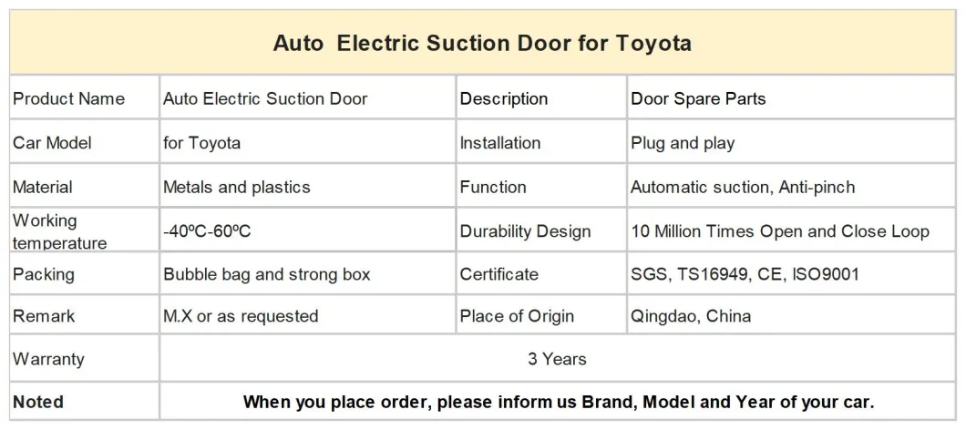 Soft Close Automatic Electric Suction Door for Toyota Lexus Lx/Rx/Nx/Es