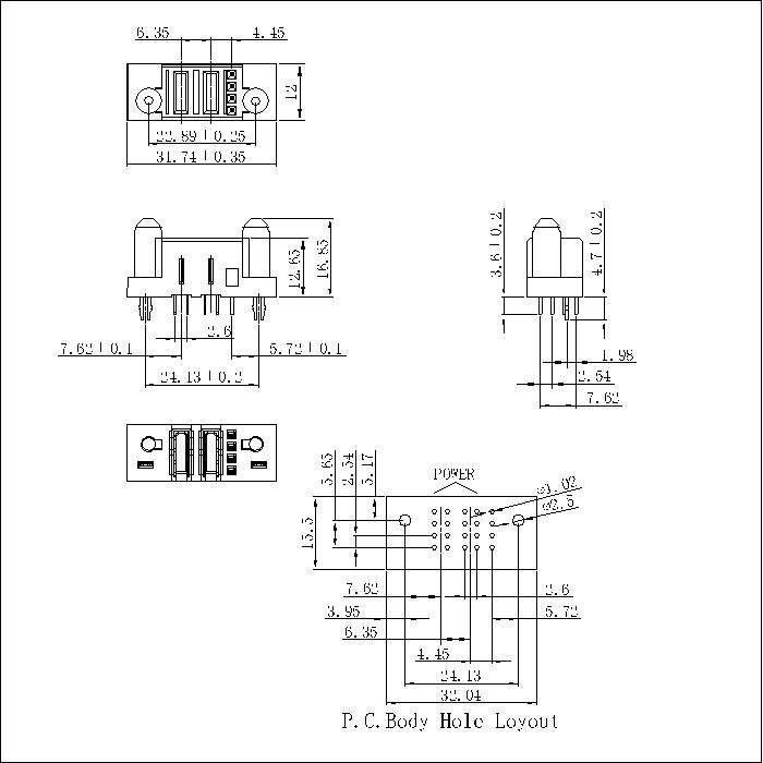 PSPF6.35S-0204G0G0AEX 6.35MM 2P Power+4P Signal Female Straight Dip Power Connector