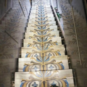 Elegante Marble Waterjet inlay flower pattern medallion decorative marble stair tread