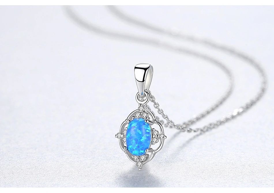 S925 Silver CZ Colorful Fire Opal Pendant Necklace