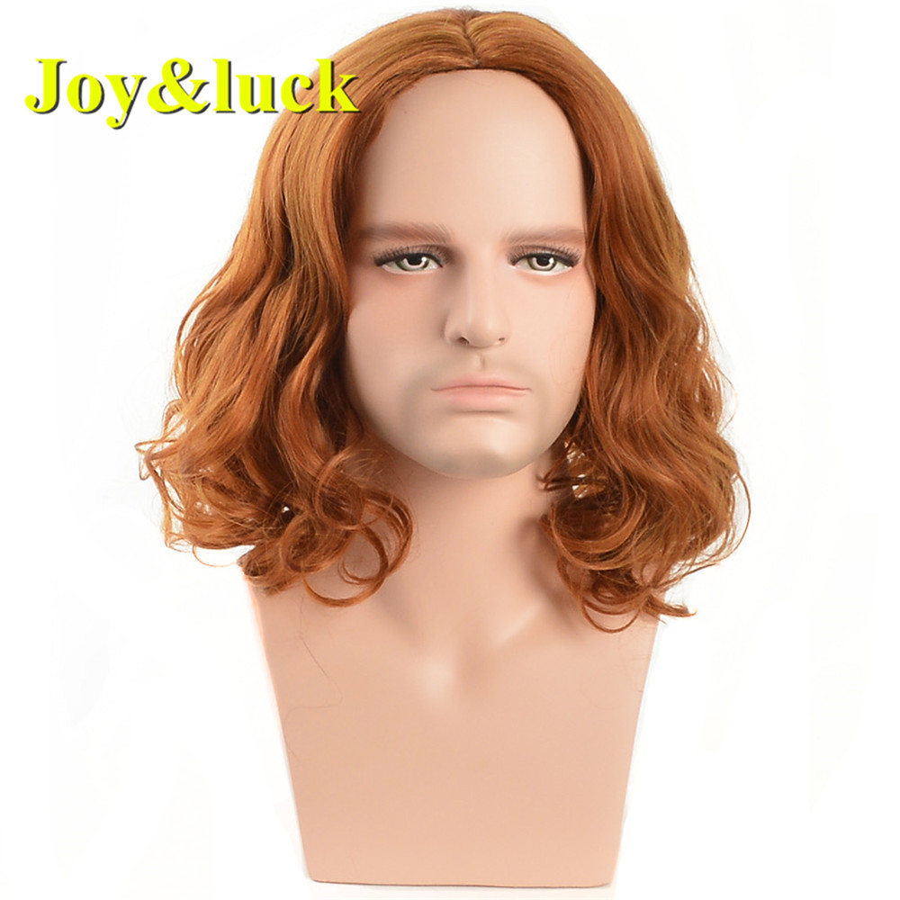 Wholesale Wigs for Men Party Male Wavy Light Brown Man Hair Middle Part Medium Length Natural Wave Men Wigs Synthetic Hair Wigs