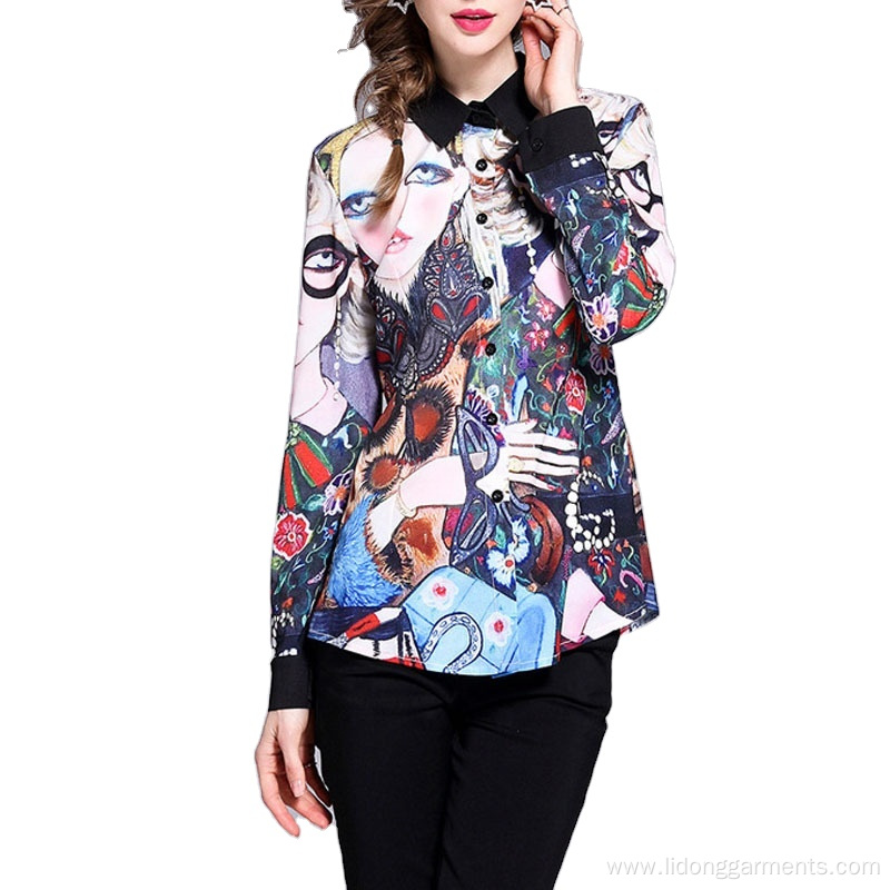 Elegant Design Full Sleeve Polyester Colorful Printed Ladies