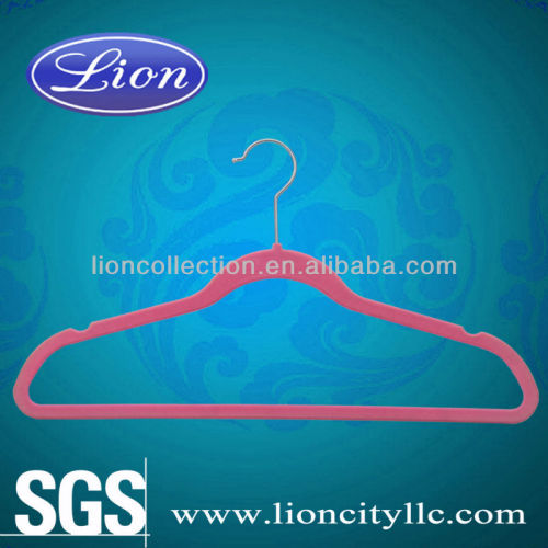 LEC-F5008 Pink Velvet Hanger with metal clips&bar