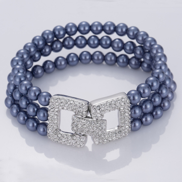 Imitation 3 Strand Ocean Blue Glass Pearl Bracelets