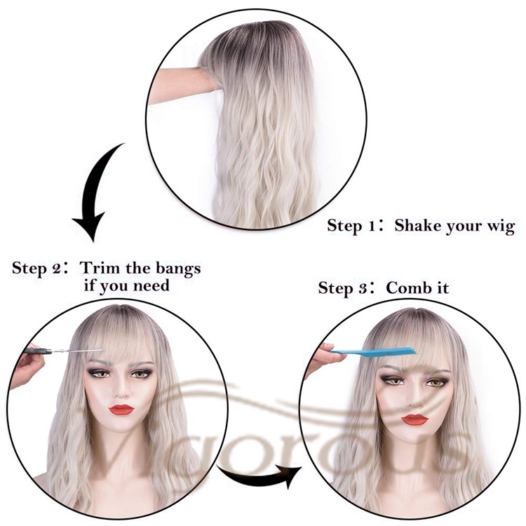 Vigorous Top Quality Cheap Price Long Ombre Grey Dark Root With Bangs Cosplay Party Fiber For Black Women Synthetic Hair Wigs